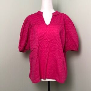 💙 L 💙 NWT Anthro Peasant Blouse Textured Zigzag Puff Sleeves​